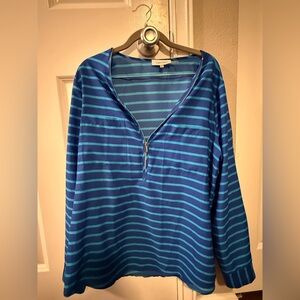Calvin Klein Teal and Blue Striped Shirt Large